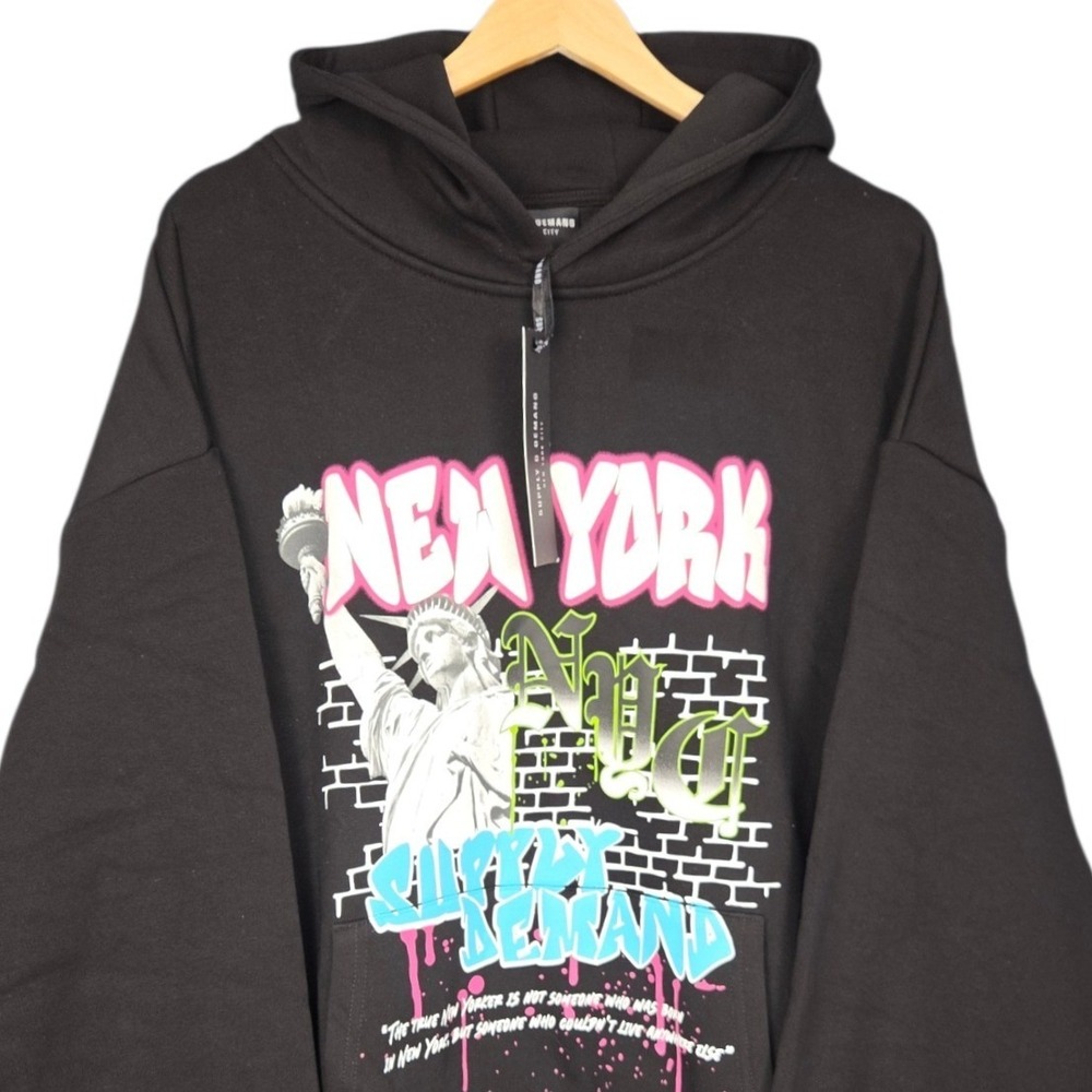 Supply & Demand Hoodie Men XXL Black New York Statue of Liberty‎ Sweatshirt NEW
